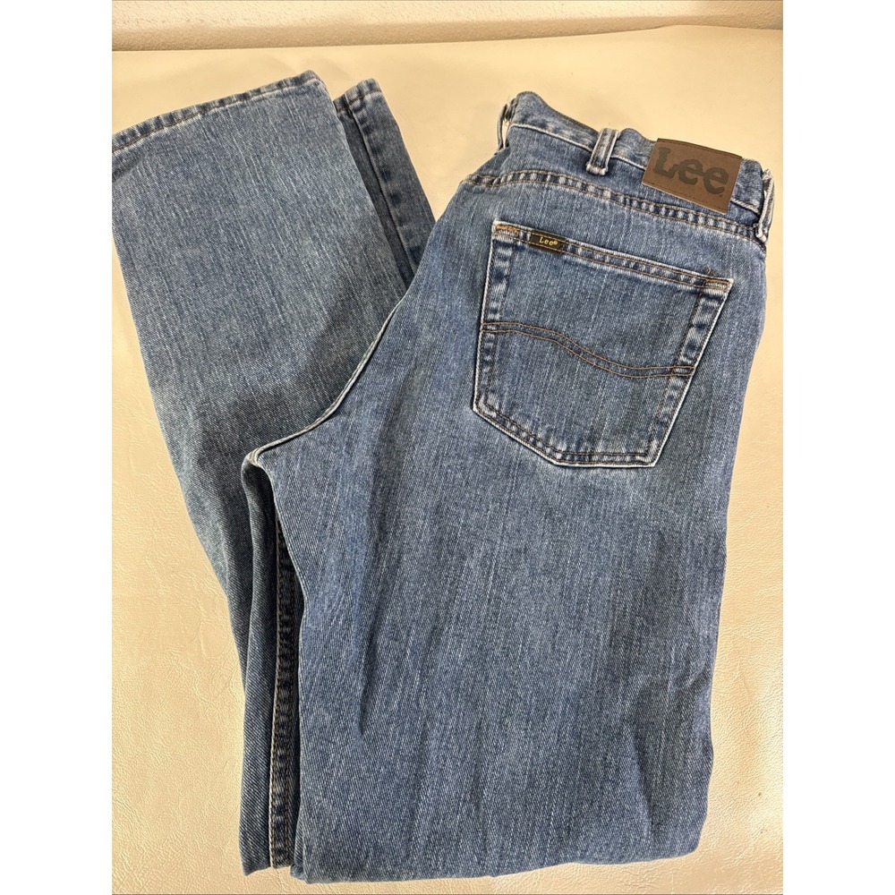 Lee Jeans Mens 36x34 Blue Denim Med Wash Straight Regular Fit